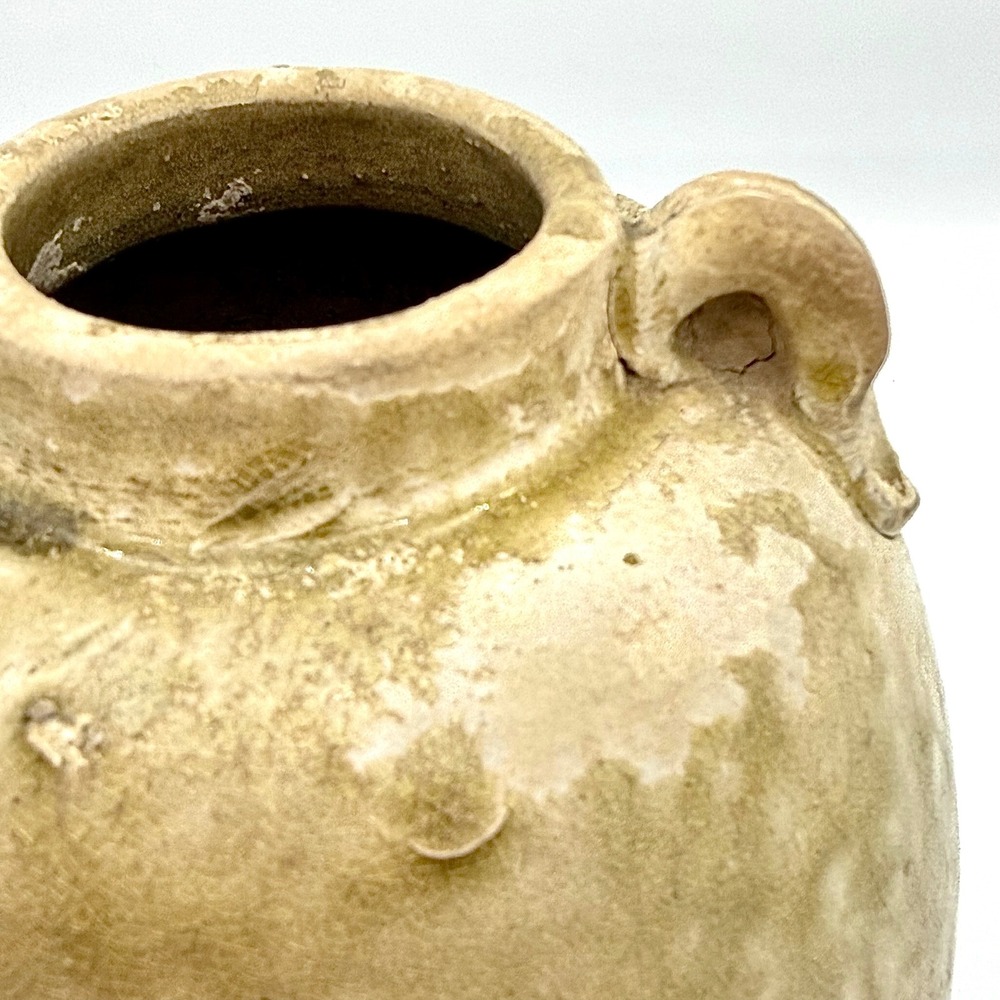 Reproduction Chinese Lug Jar Stoneware Wabi Sabi Green Crackle Glaze - Picture 3 of 14